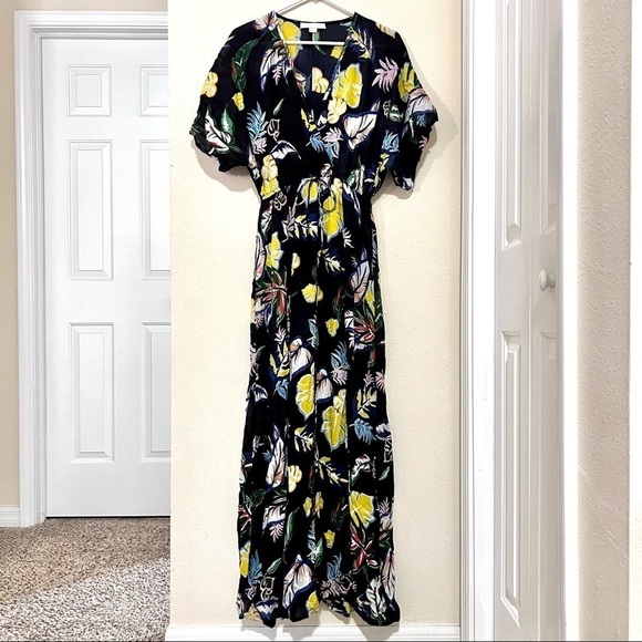 Cooper & Ella Anthro Women's Flowy Navy Tropical print Kaftan maxi dress size S - Picture 2 of 12